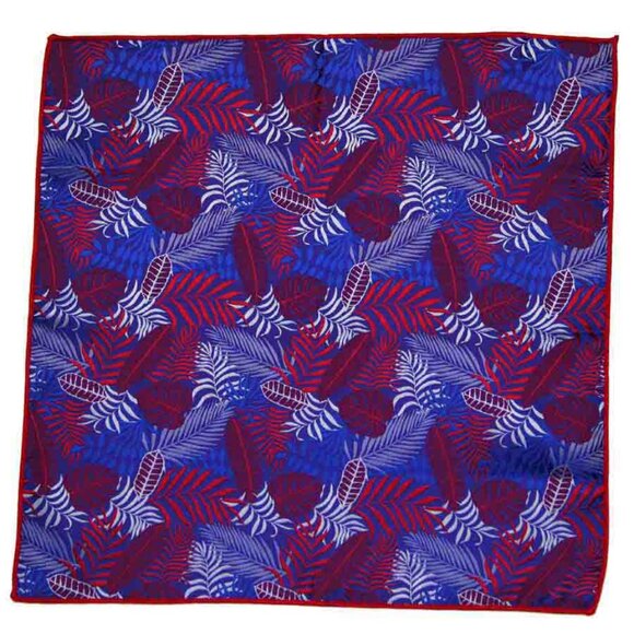 SW for Gascoigne Pocket Square Red Blue White Palm Fronds Pattern Men's - Picture 4 of 4